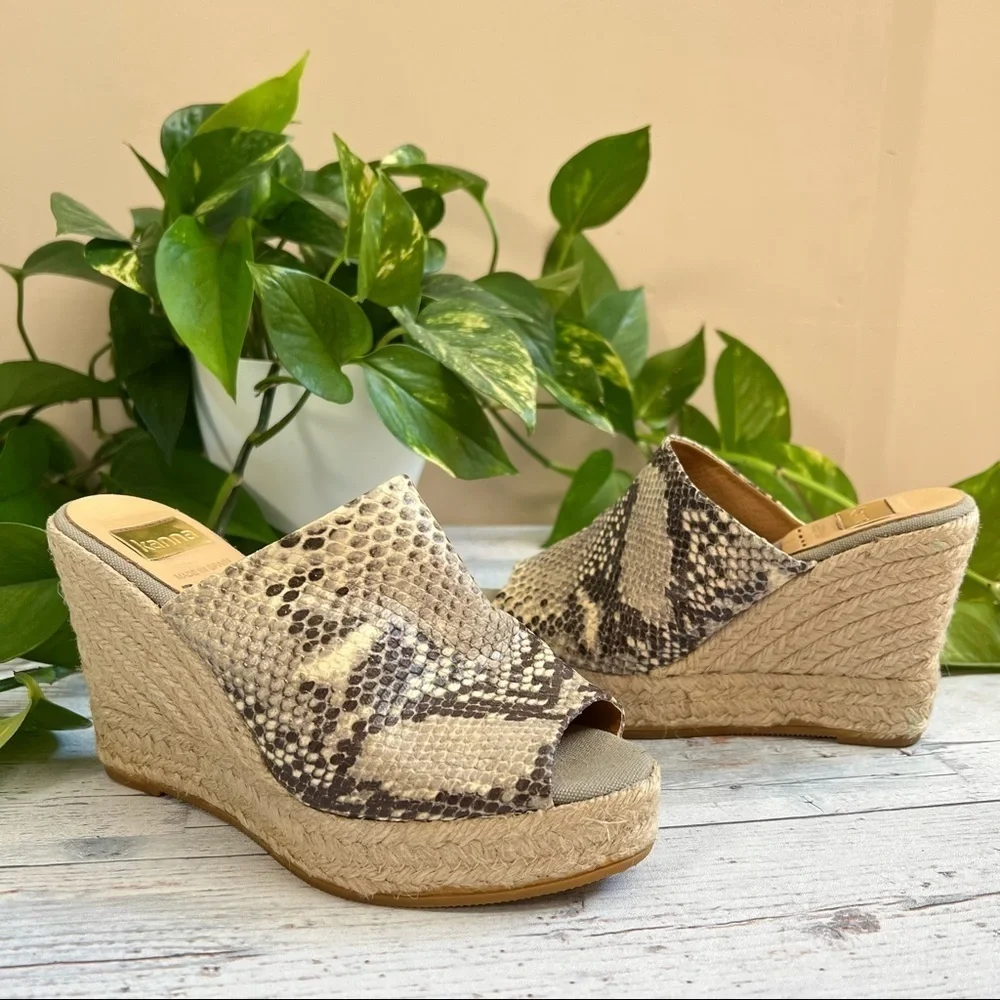 Kanna Women’s Snake Skin‎ Wedge Espadrilles Open Toe Shoes Size 36